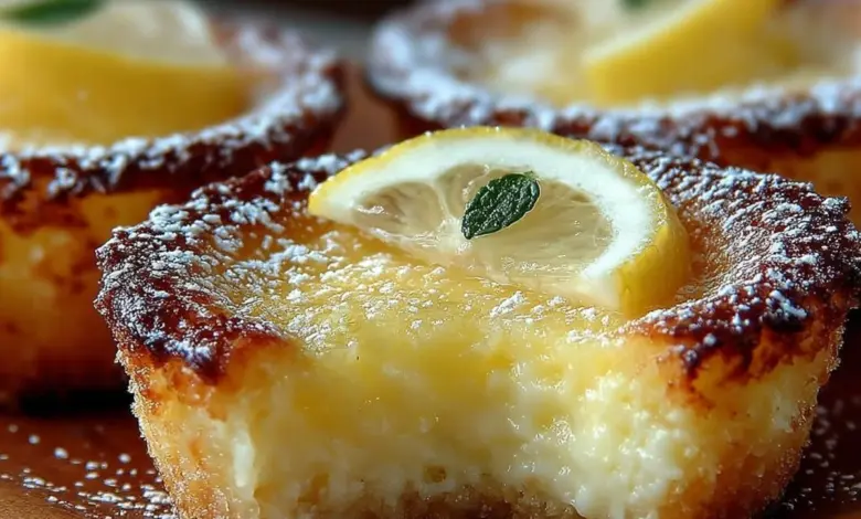 Baby Lemon Impossible Pies with a zesty lemon filling and buttery crust