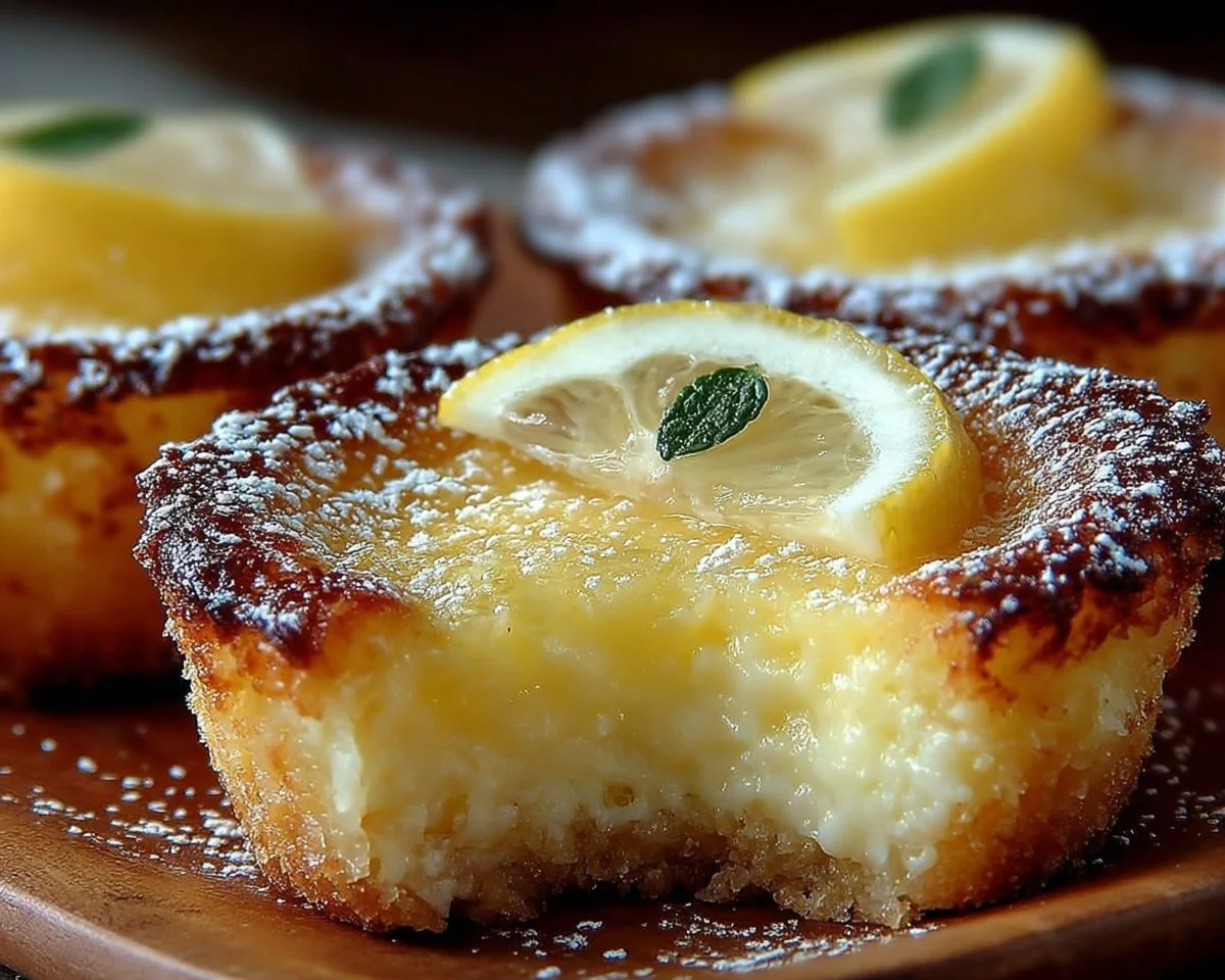 Baby Lemon Impossible Pies with a zesty lemon filling and buttery crust