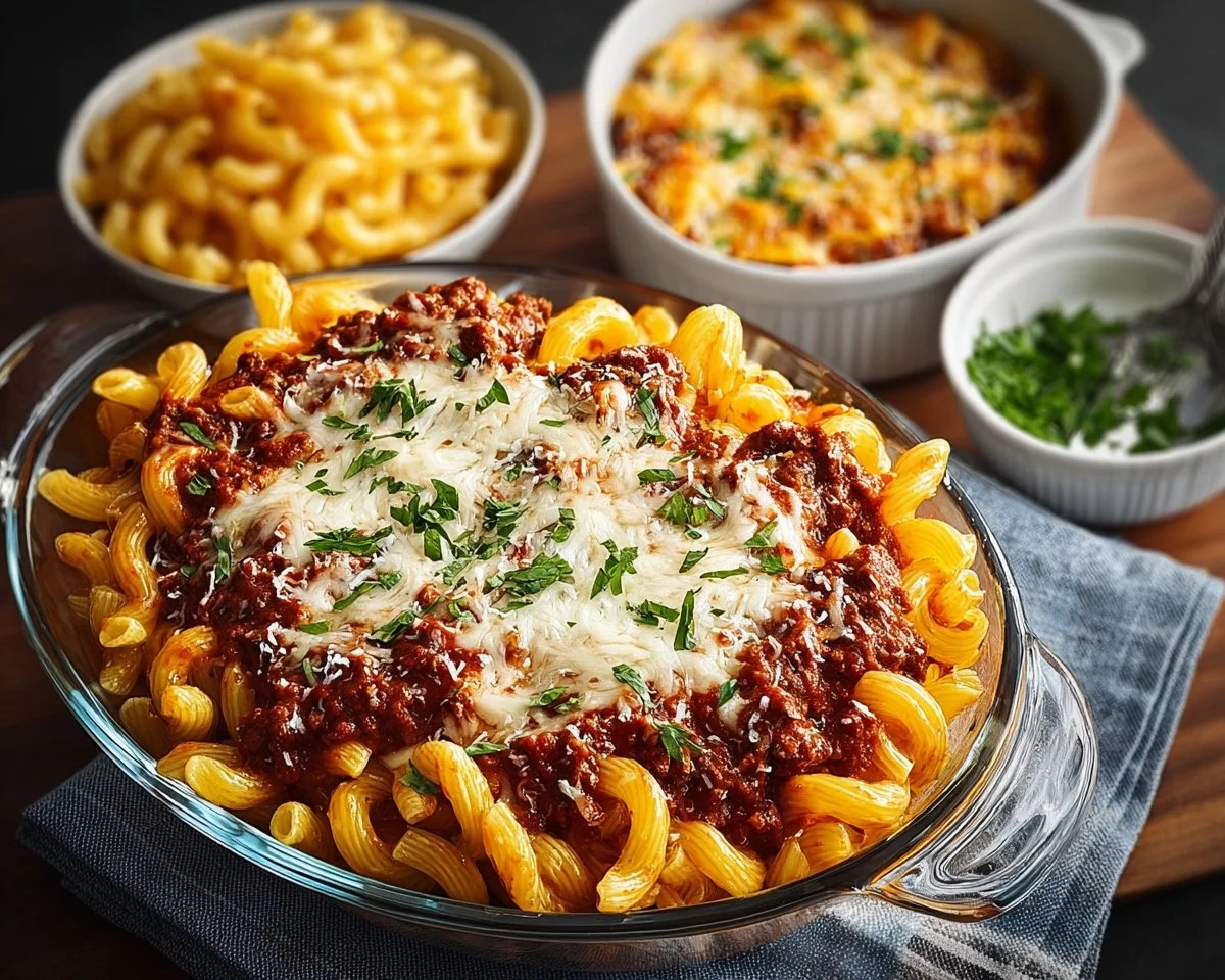 A steaming bowl of Beefaroni with pasta and beef in tomato sauce.