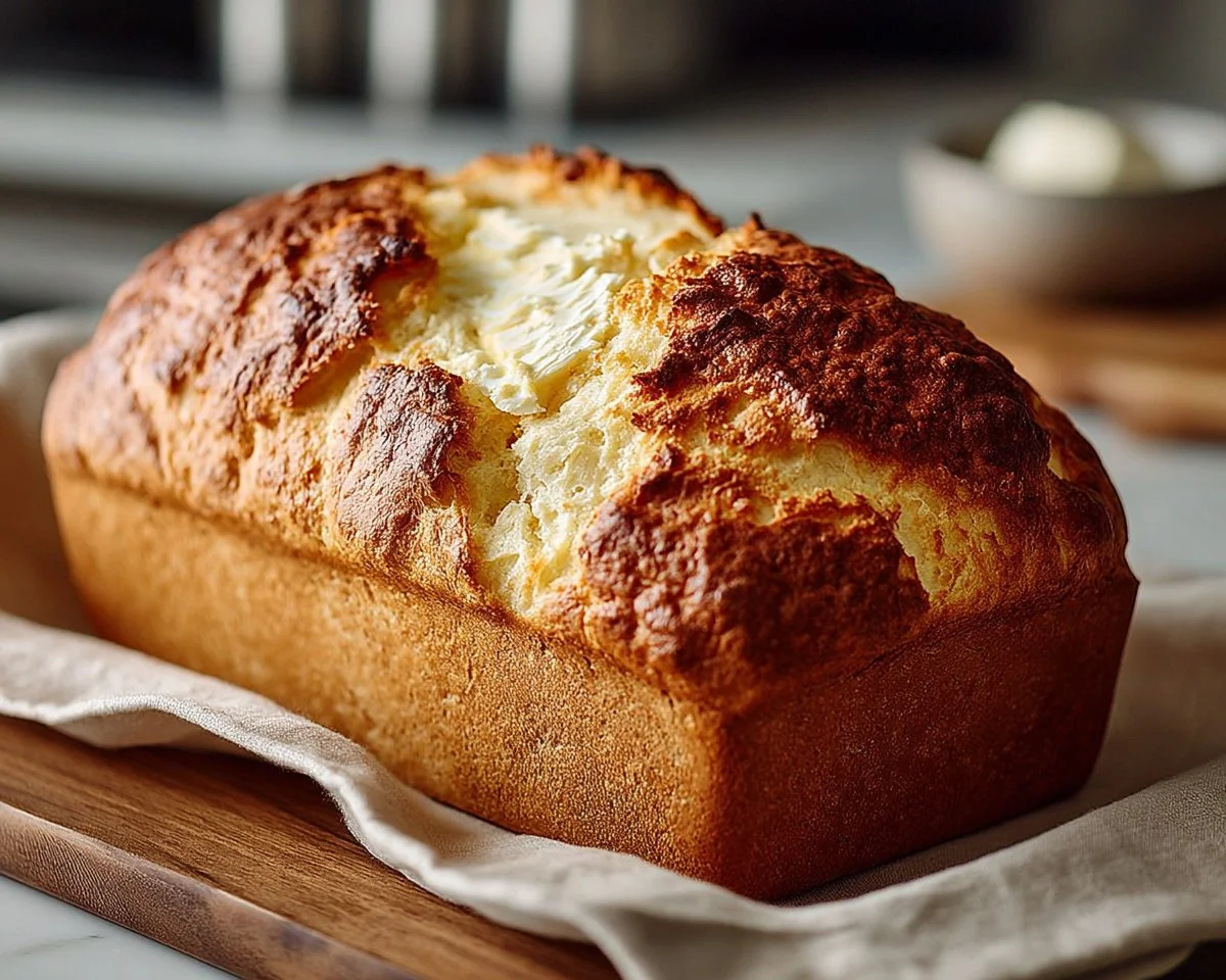 Loaf of fresh gluten-free bread with slices on a cutting board