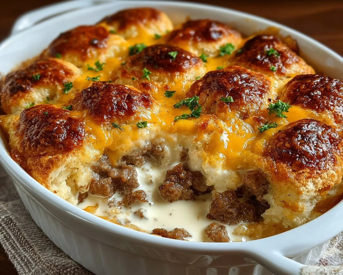 Biscuits & Gravy Hashbrown Casserole