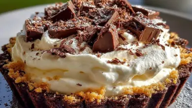 Delicious Cadbury Flake Mousse Tart topped with chocolate flakes