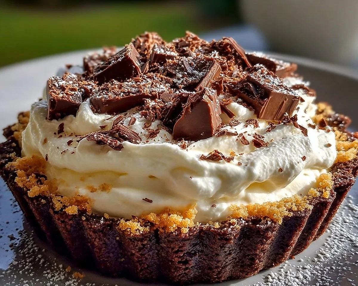 Delicious Cadbury Flake Mousse Tart topped with chocolate flakes