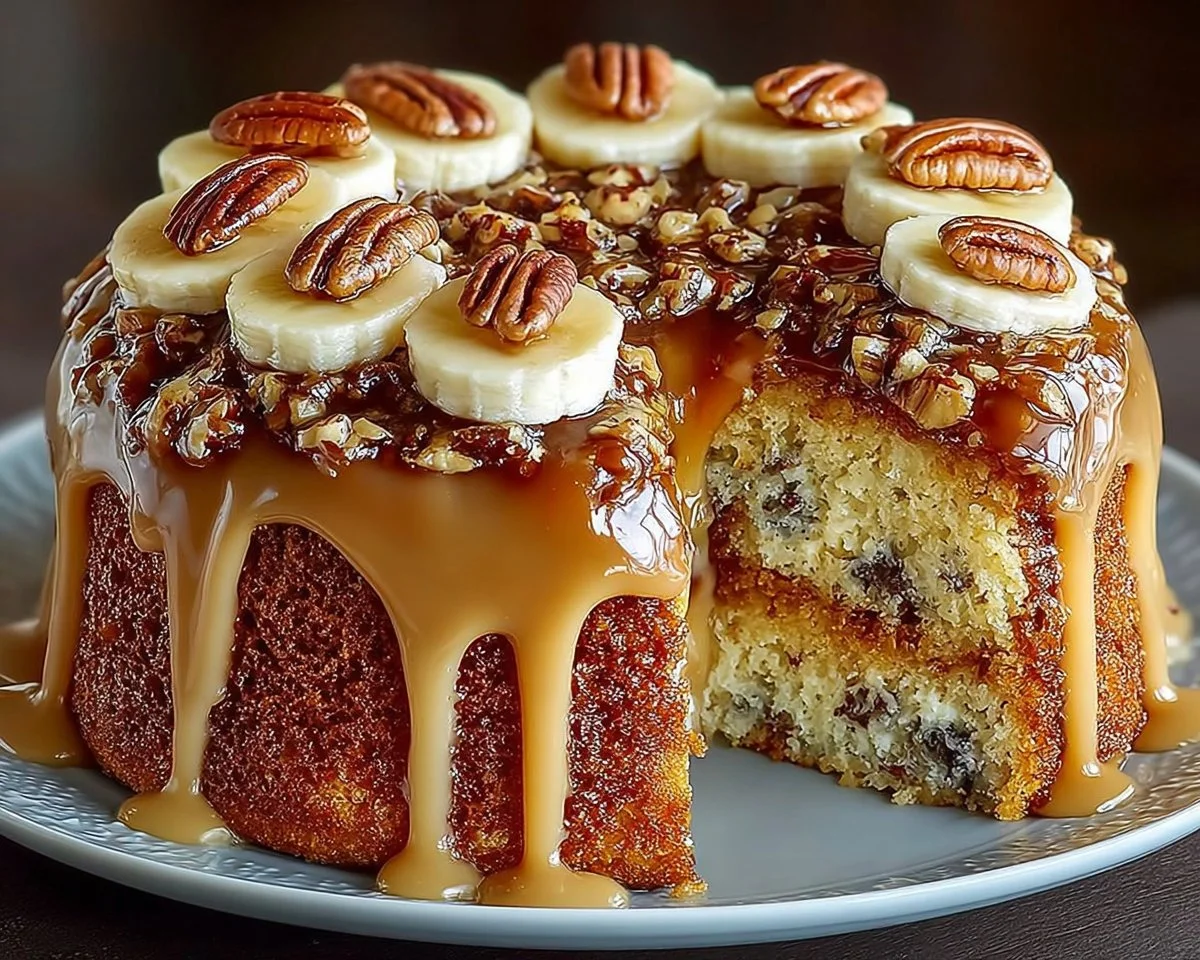 Caramel Banana Pecan Cake