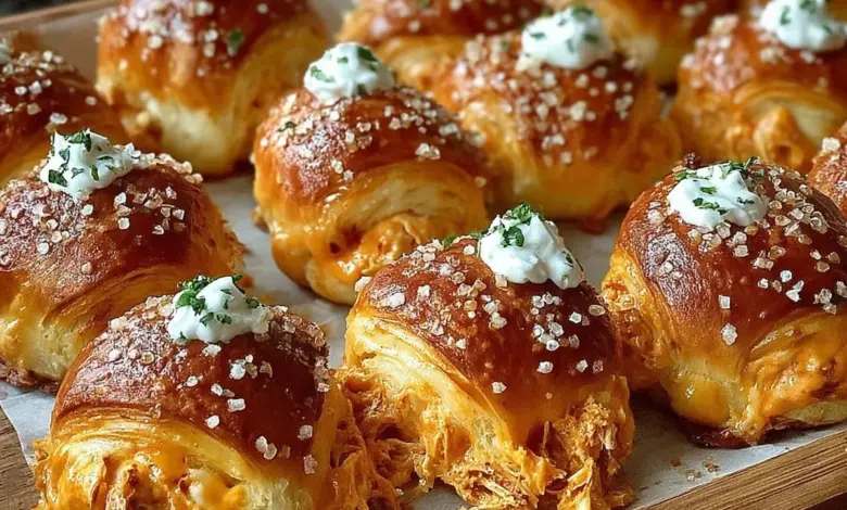 Cheesy Ranch Buffalo Chicken Pretzel Bites on a platter