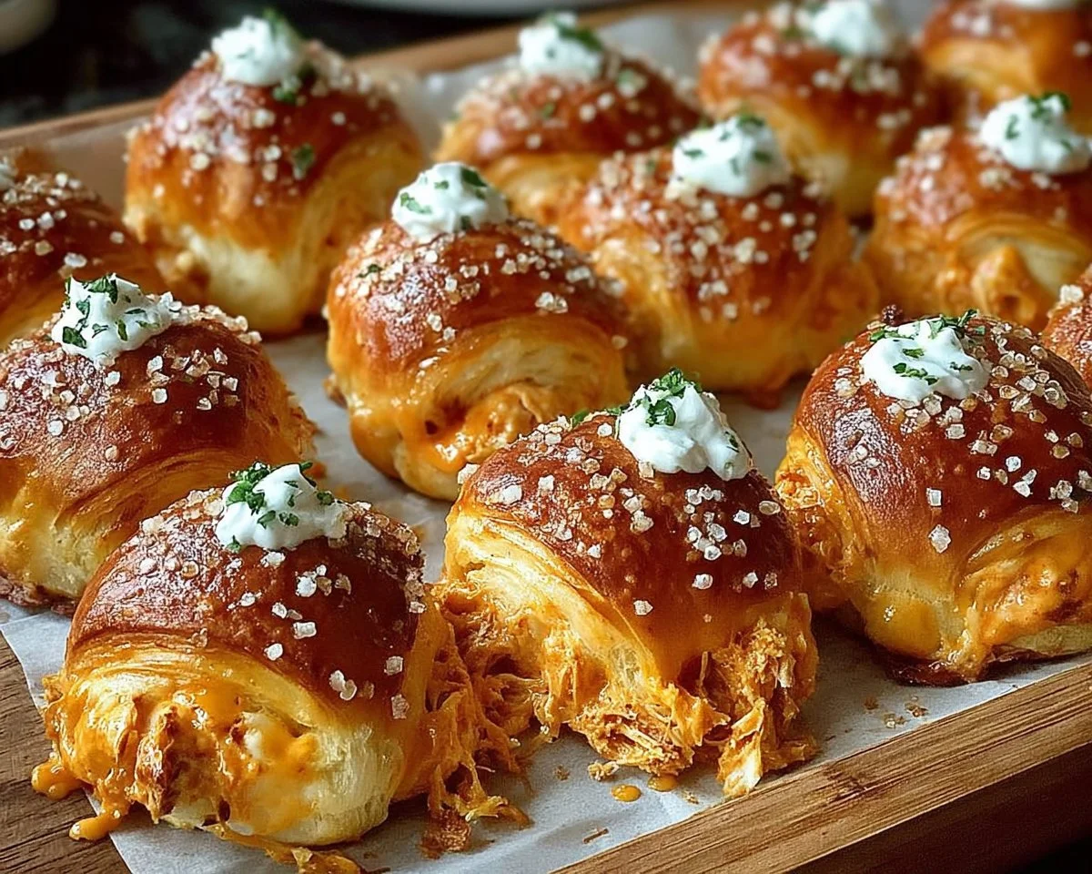 Cheesy Ranch Buffalo Chicken Pretzel Bites on a platter