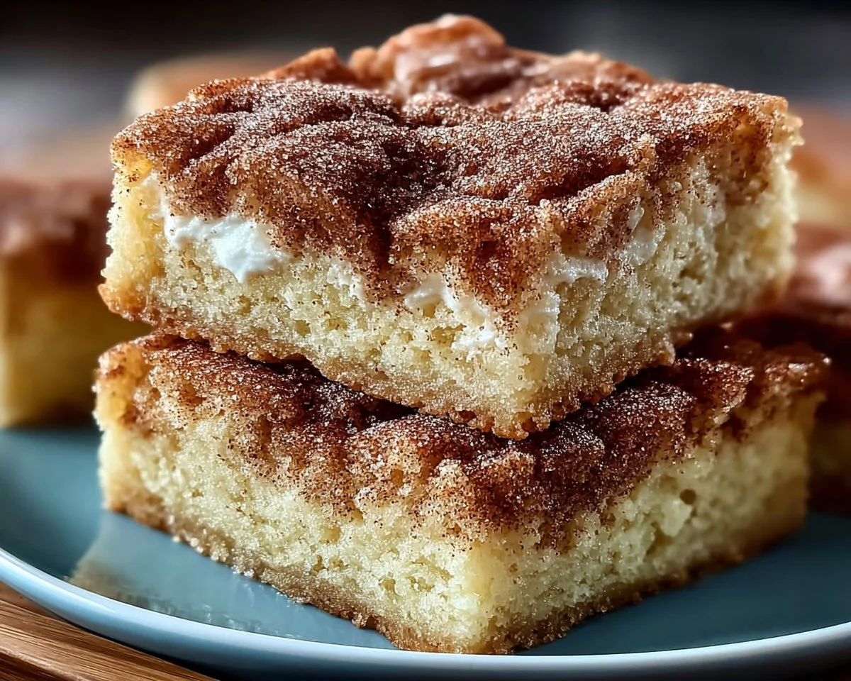 Chewy snickerdoodle cookie bars topped with cinnamon sugar