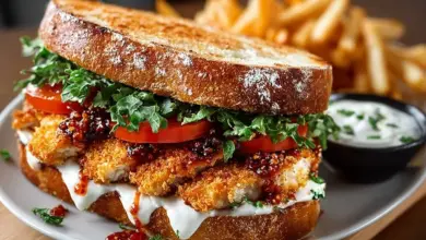 Crispy Chicken Cutlet Sandwich with fresh toppings and sauce