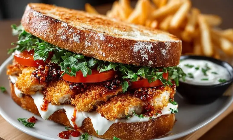 Crispy Chicken Cutlet Sandwich with fresh toppings and sauce