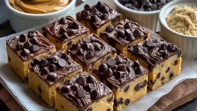 Delicious chocolate chip cookie dough bars served on a plate