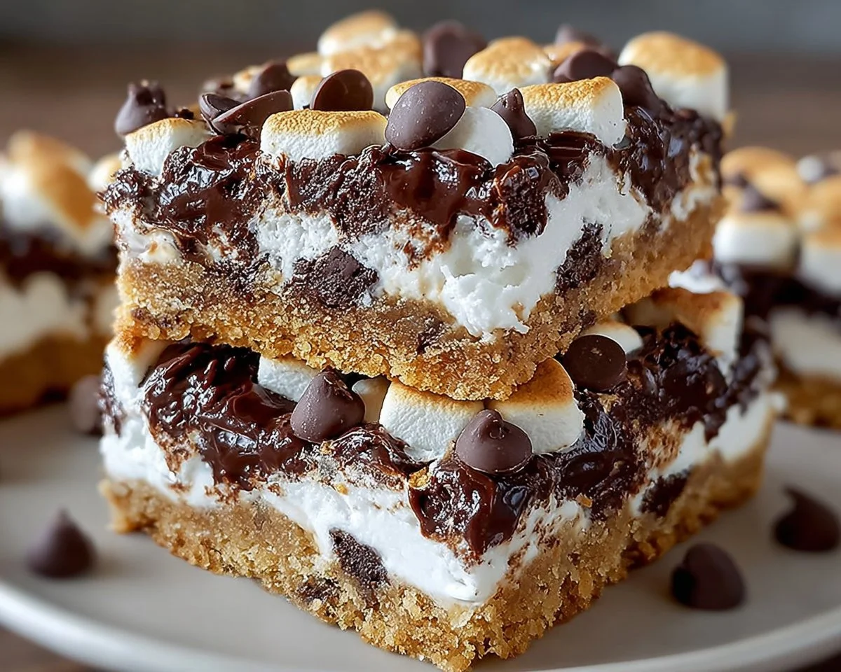 Delicious Chocolate Marshmallow Cookie Bars with gooey marshmallow topping