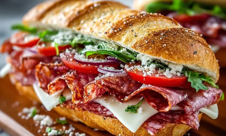 A delicious chopped Italian sandwich with fresh ingredients and vibrant colors.