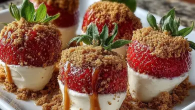 Cookie Butter Cheesecake Stuffed Strawberries on a dessert plate