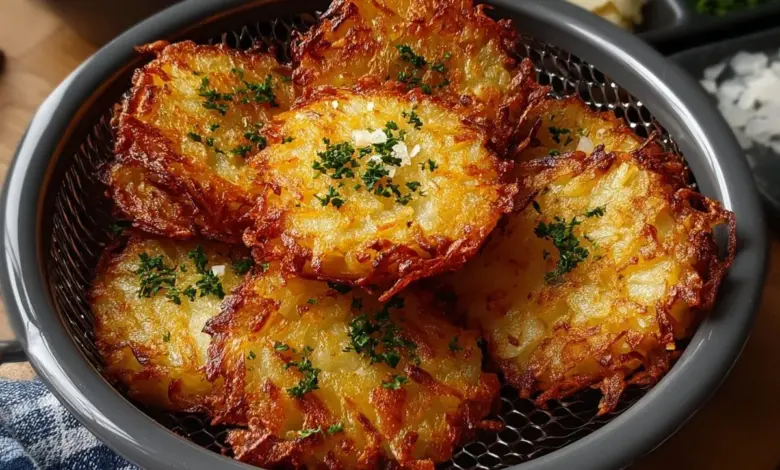 Crispy air fryer hash browns cooked to perfection