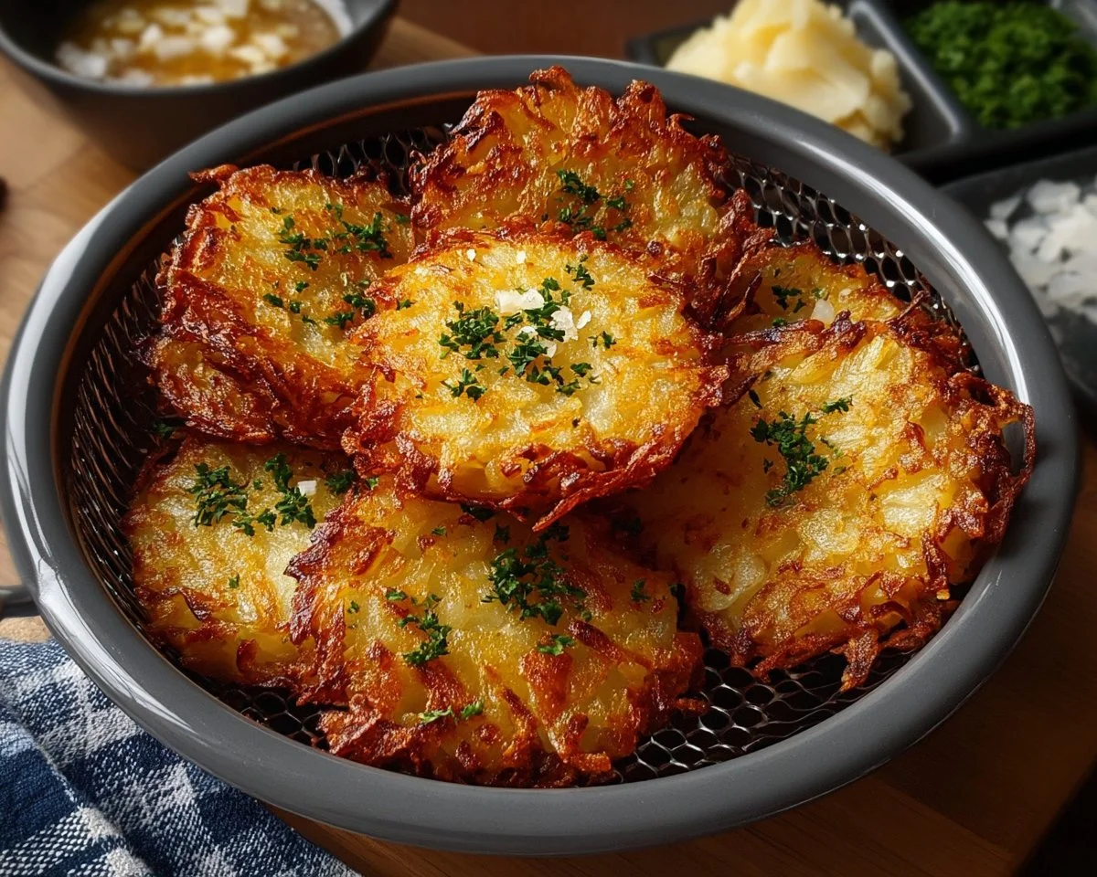 Crispy air fryer hash browns cooked to perfection