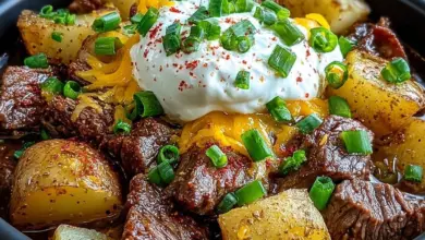 Crockpot Loaded Steak and Potato Bake, a hearty meal with juicy steak and potatoes