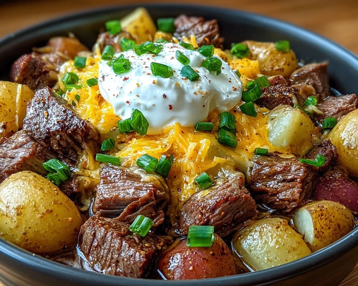 Crockpot Loaded Steak and Potato Bake