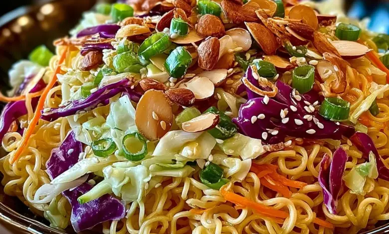 Crunchy Asian Ramen Noodle Salad with fresh vegetables and dressing