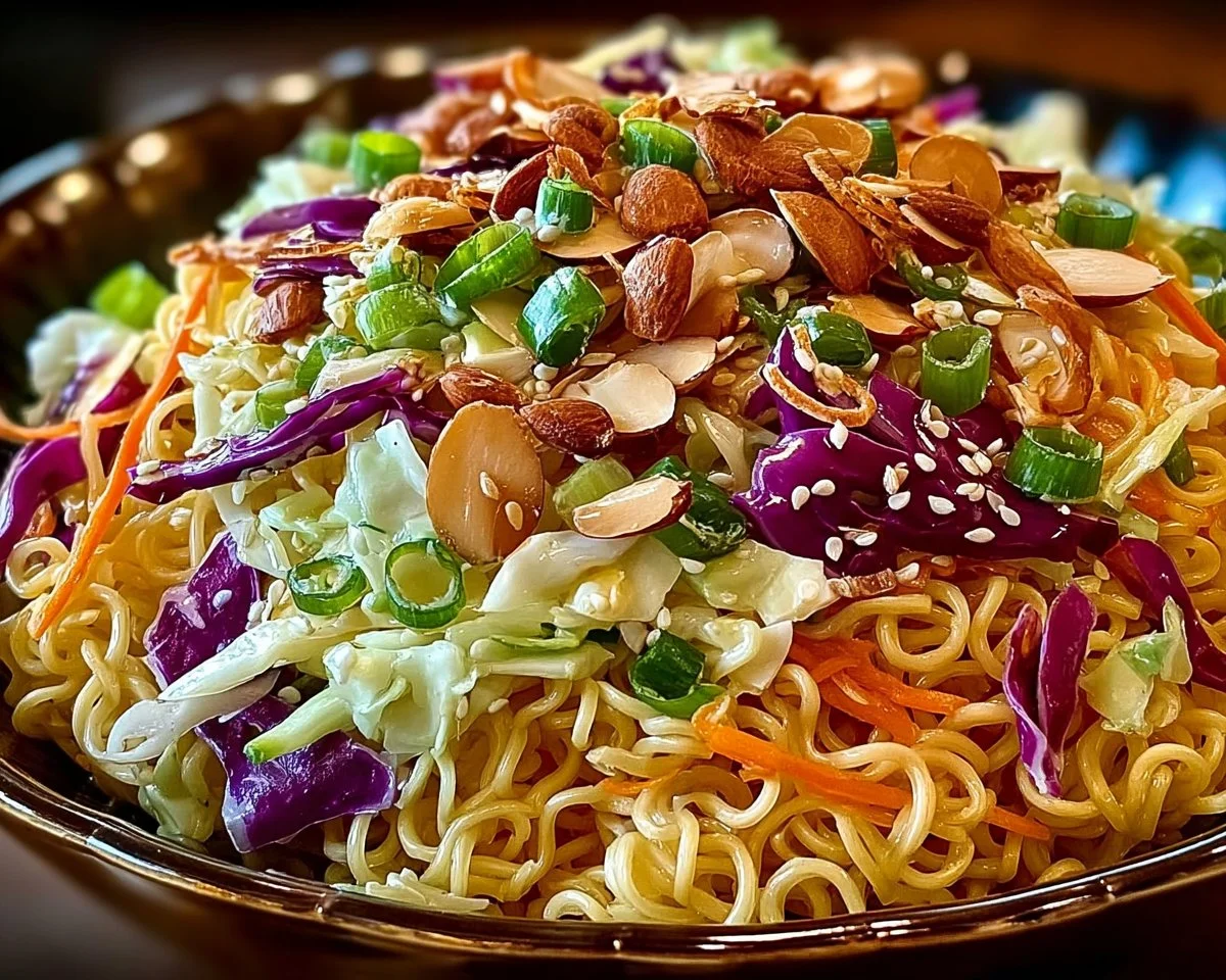 Crunchy Asian Ramen Noodle Salad with fresh vegetables and dressing