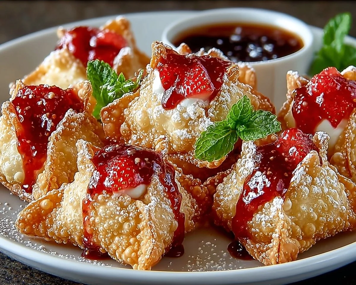 Deep-Fried Strawberry Cheesecake Stuffed Wonton Bites