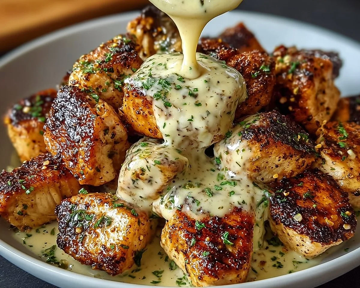 Grilled Chicken Bites with Creamy Garlic Sauce