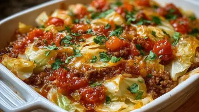 Hearty cabbage and ground beef casserole dish ready to serve