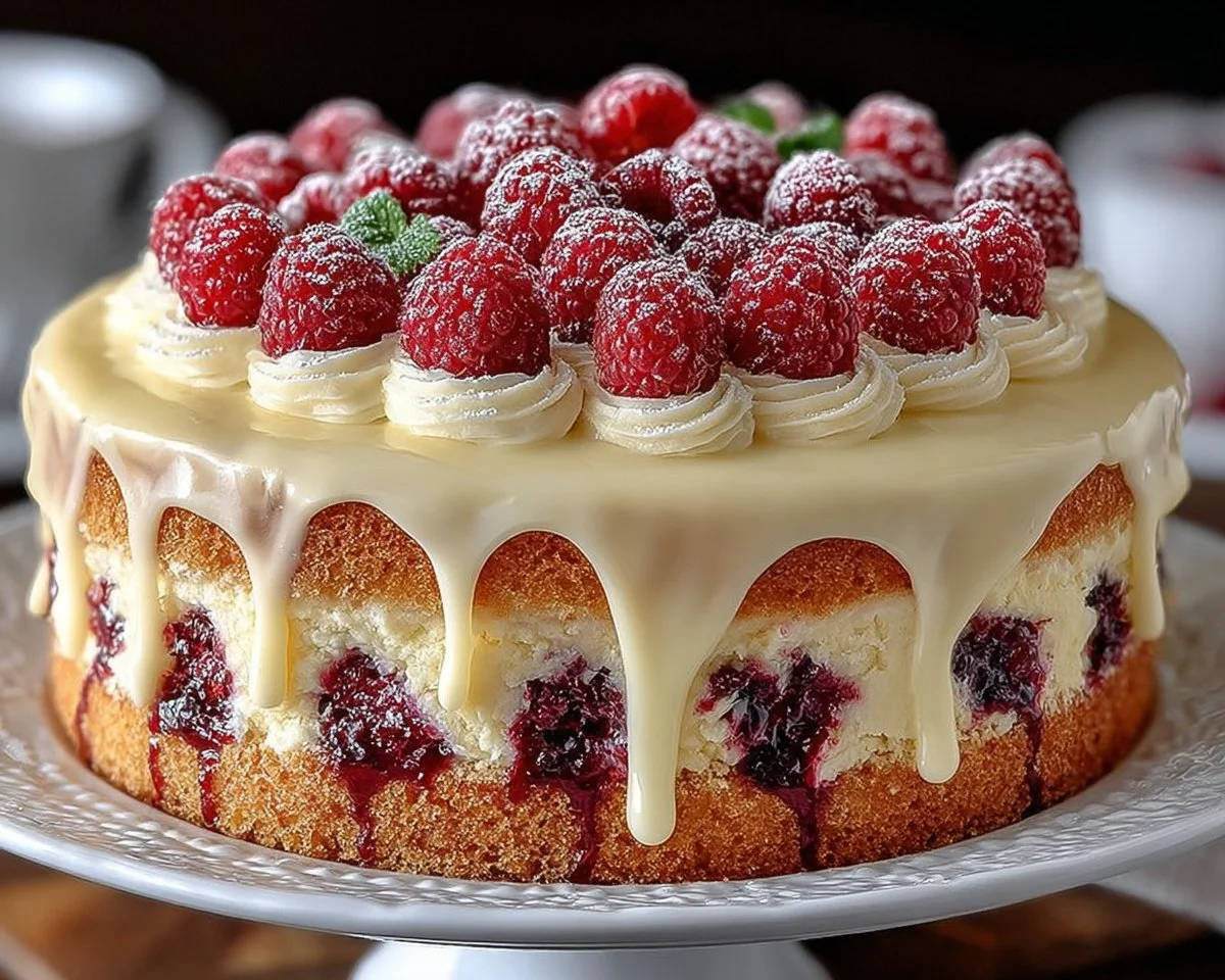 Heavenly White Chocolate Raspberry Cake