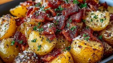 Delicious honey bacon roasted potatoes served in a bowl