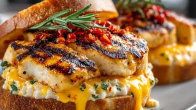 Honey Pepper Pimento Chicken Sandwich with crispy fried chicken and honey pepper sauce