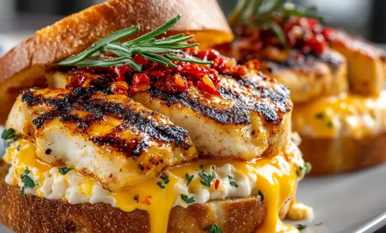 Honey Pepper Pimento Chicken Sandwich with crispy fried chicken and honey pepper sauce