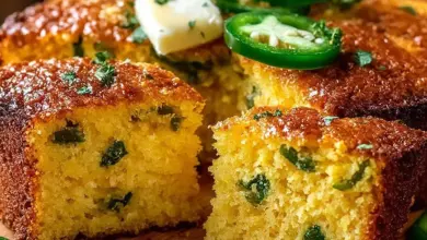 Freshly baked Jalapeño Cornbread with a golden crust and jalapeño pieces