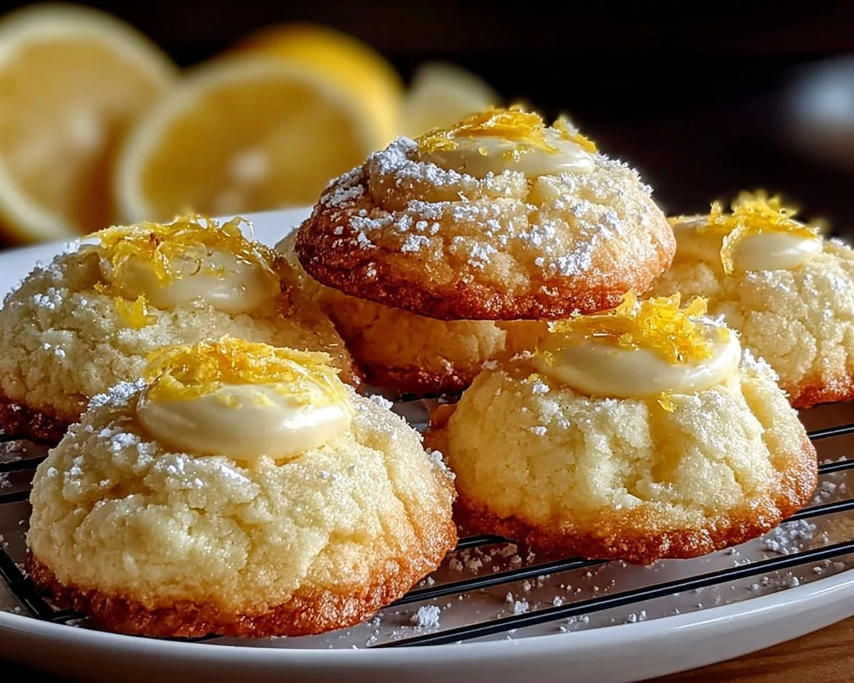Delicious lemon poundcake cookies with a golden crust and vibrant lemon glaze.