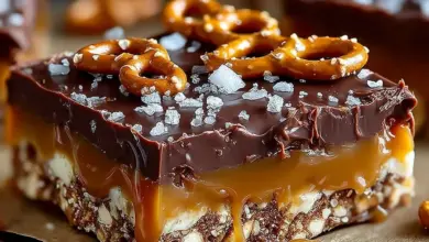 No bake caramel pretzel crack bars with a sweet and salty topping