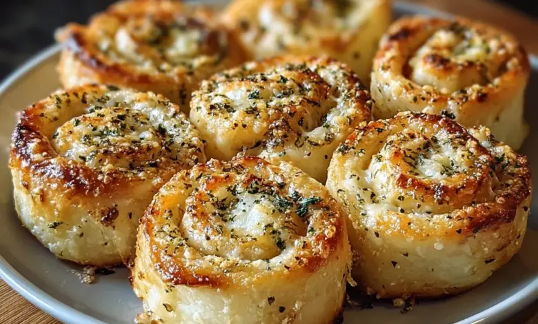 Delicious Parmesan Garlic Pizza Rolls on a serving plate