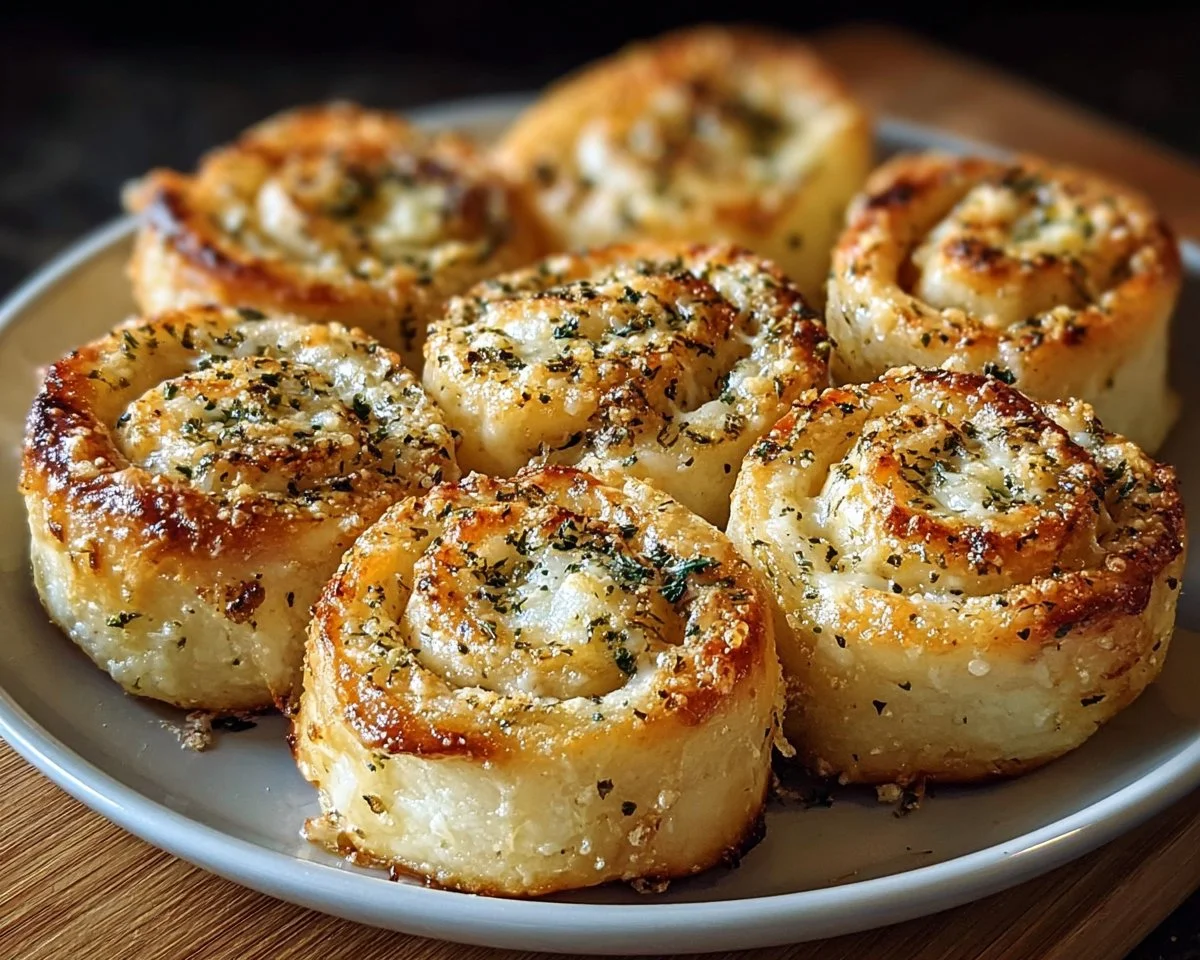 Delicious Parmesan Garlic Pizza Rolls on a serving plate
