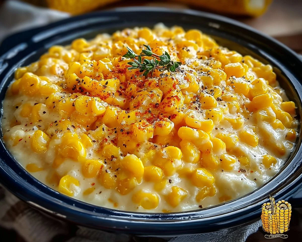 Delicious slow cooker cheddar corn dish served in a bowl
