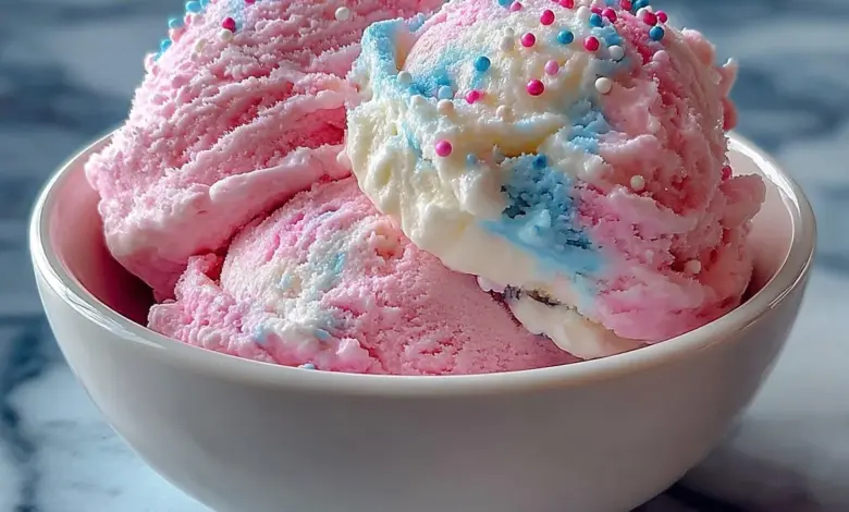 Stargazer Cotton Candy Ice Cream in a colorful bowl with sprinkles
