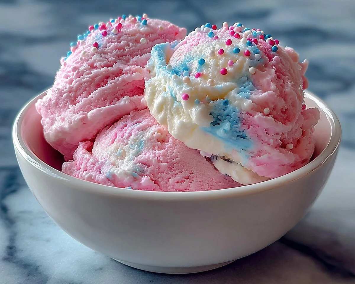 Stargazer Cotton Candy Ice Cream in a colorful bowl with sprinkles