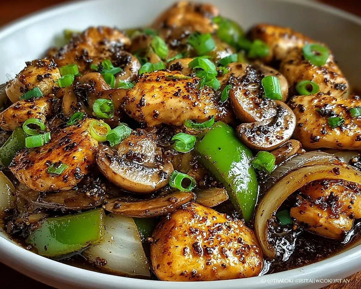 Yummy Black Pepper Chicken with Mushrooms