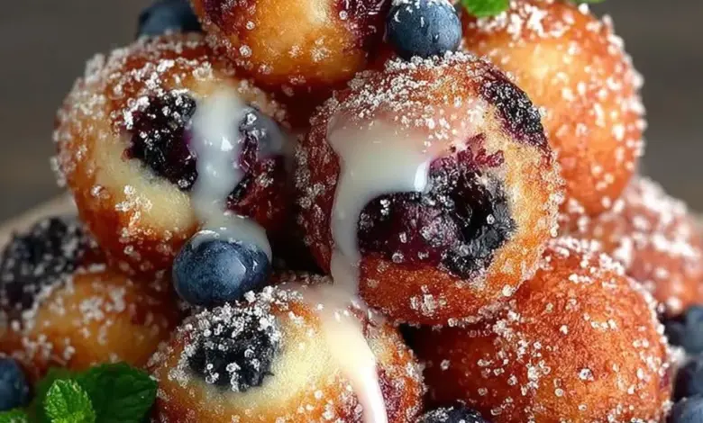 Delicious baked blueberry fritter bites with fresh blueberries