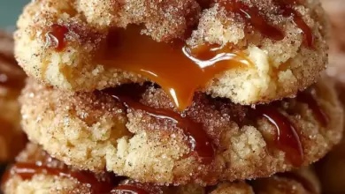 Brown Sugar Cinnamon Butter Cookies with gooey caramel centers on a plate.