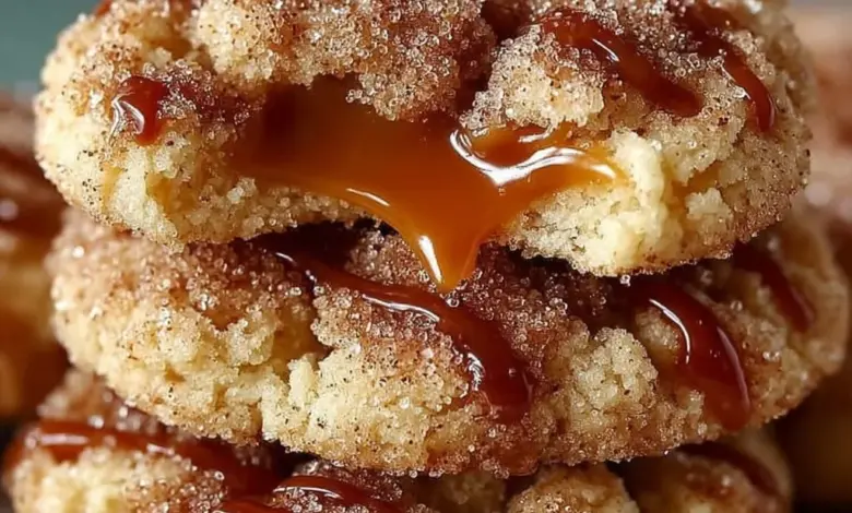Brown Sugar Cinnamon Butter Cookies with gooey caramel centers on a plate.
