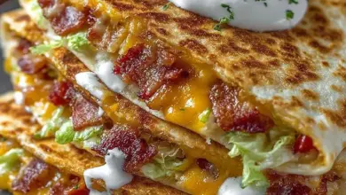 Cheesy bacon ranch quesadilla loaded with cheese and bacon