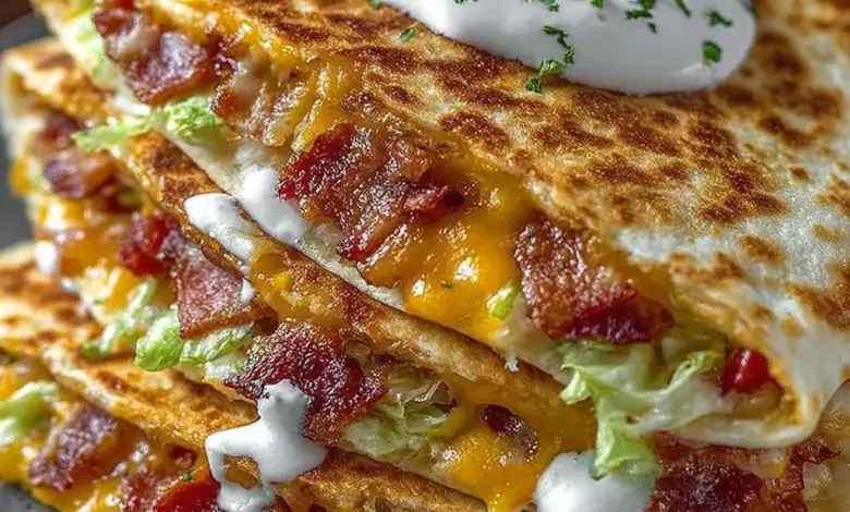 Cheesy bacon ranch quesadilla loaded with cheese and bacon