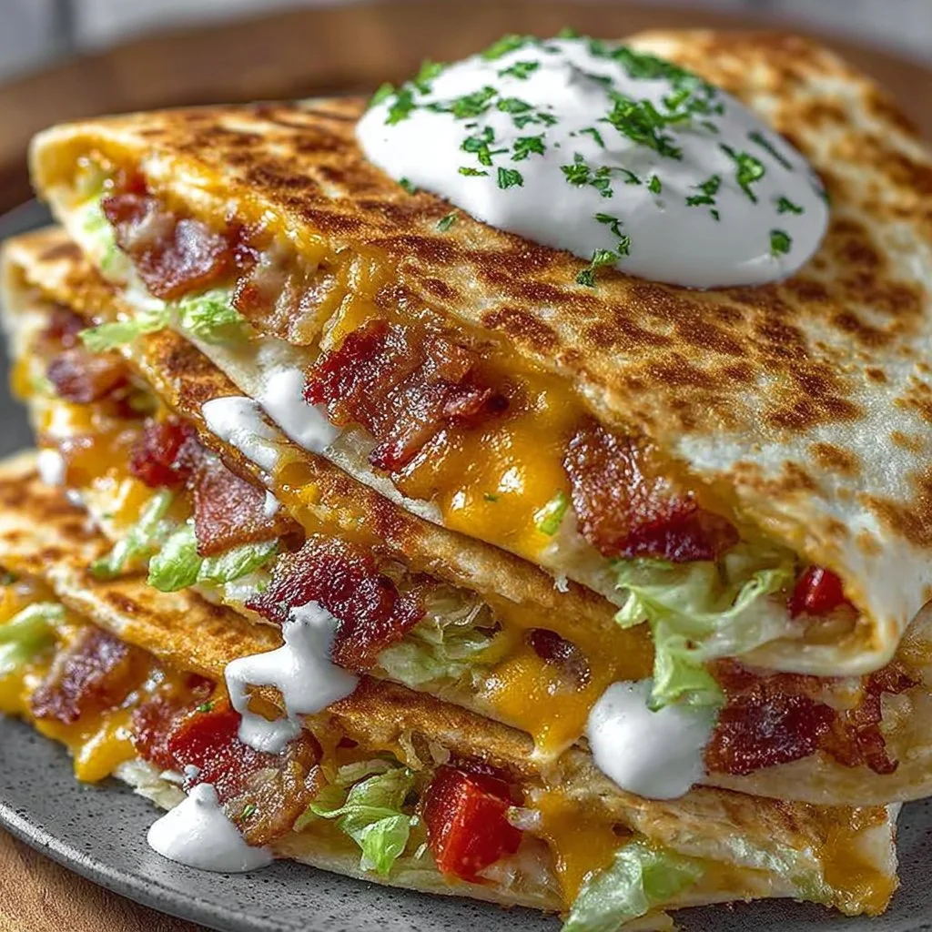 Cheesy bacon ranch quesadilla loaded with cheese and bacon