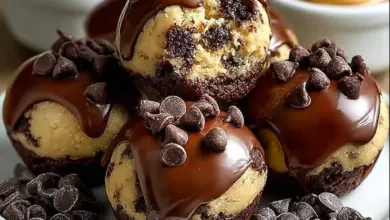 Chocolate chip cookie dough brownie bites dessert on a plate