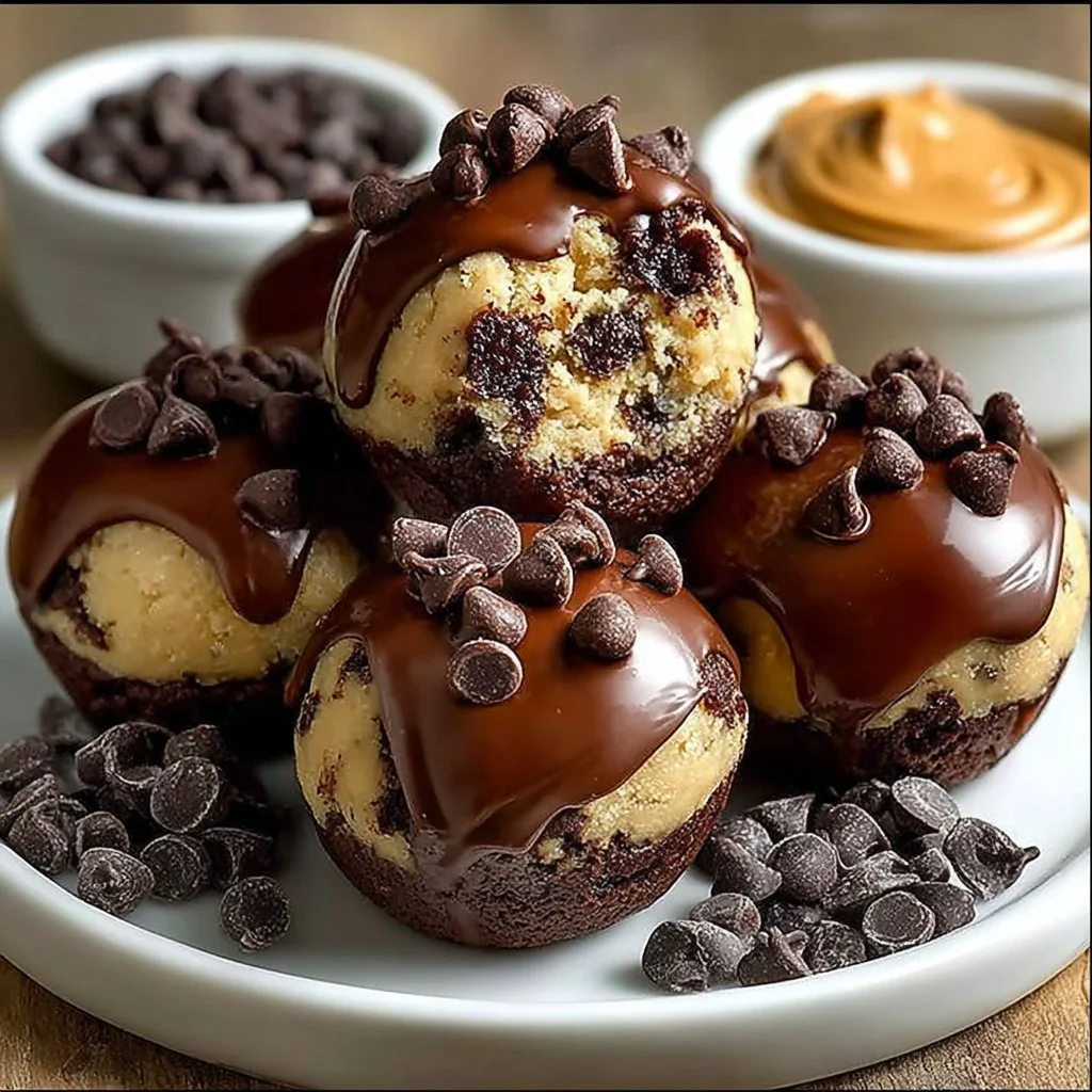 Chocolate chip cookie dough brownie bites dessert on a plate