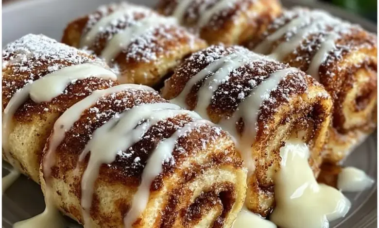Delicious cinnamon roll french toast roll-ups served on a plate