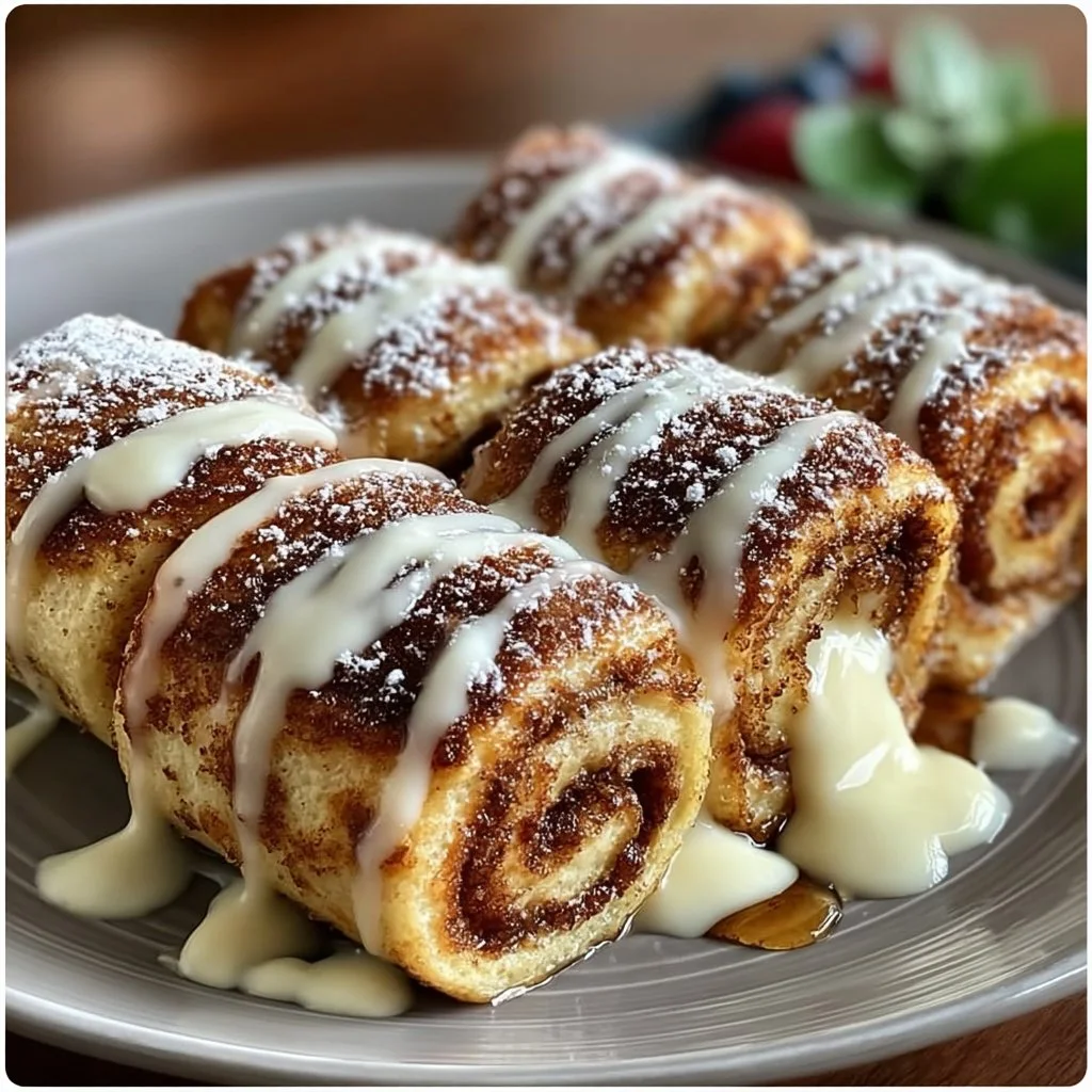 Delicious cinnamon roll french toast roll-ups served on a plate