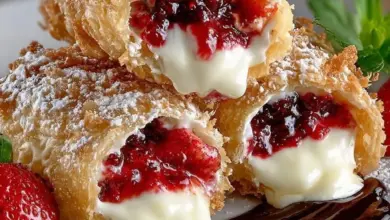 Deep fried strawberry cheesecake pies with a crispy exterior and creamy filling